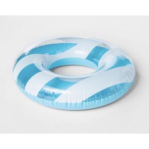 Sun Squad Inflatable Tube Swim Float 9+ Age Blue White Striped Summer Beach 31”